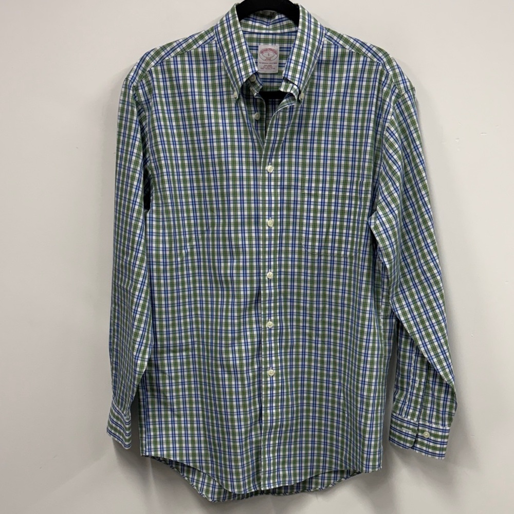 Men's Blue and Green Plaid Shirt